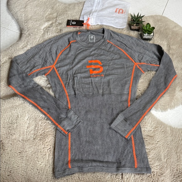 NWT Bjorn Daehlie Airnet Shirt Wool Base Layer Gray Shocking Orange Long Sleeve - Picture 4 of 12